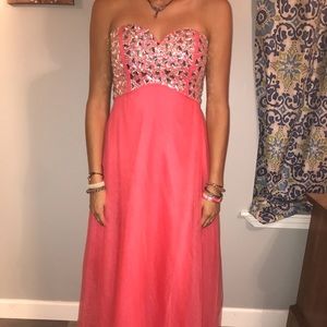 Bright coral prom dress